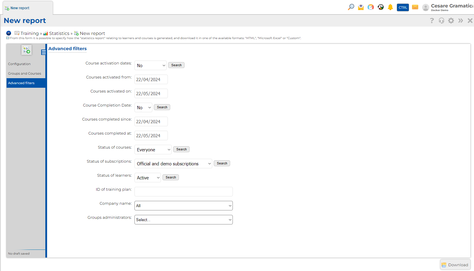 Nuovo report formazione