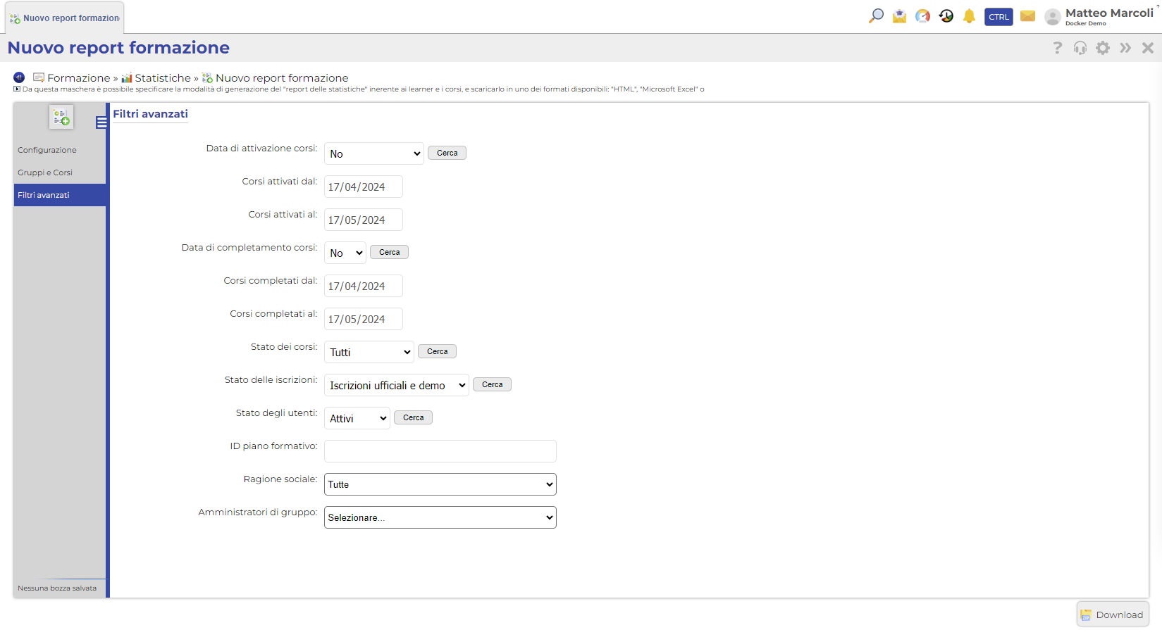 Nuovo report formazione